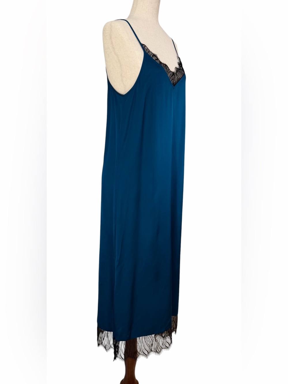 Teal Slip Dress with Black Lace Trim The Kooples NWT - Picture 2 of 6